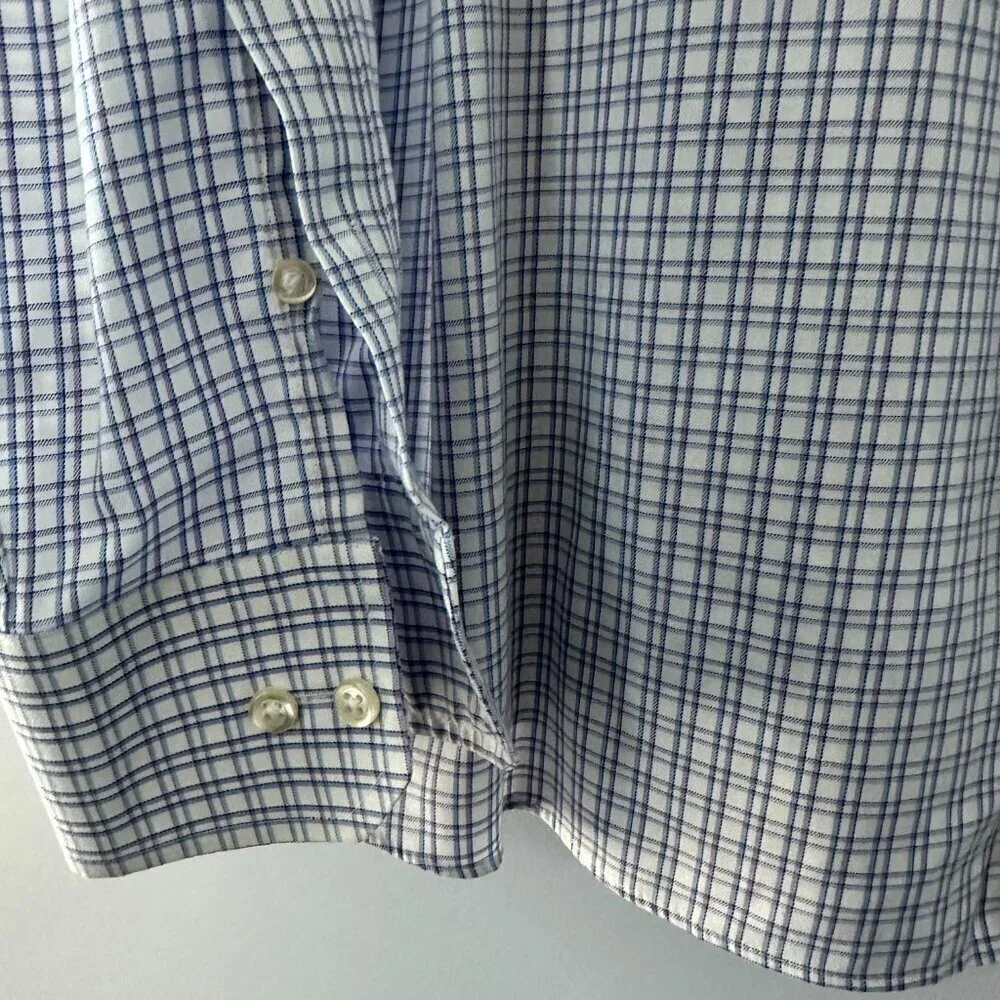 Marks & Spencer Blue, Purple & White Checked Men's Dress Shirt 100% Cotton - Picture 4 of 14